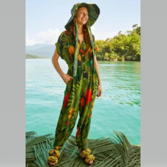 Farm Rio Cocoa Forest Jumpsuit Size S - Picture 2 of 16
